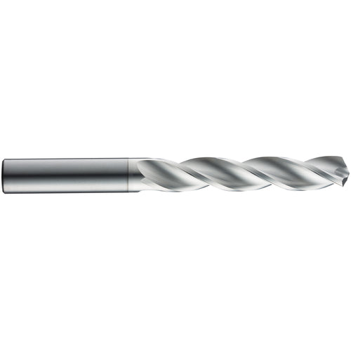 9.7 mm Dia. × 10 mm Shank × 61 mm Flute Length × 103 mm OAL, 5xD, 124°, TB, 3 Flute, External, Round Solid Carbide Drill - Exact Industrial Supply