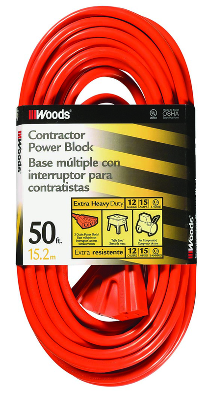 Extension Cord - 50' Extra HD 3-Outlet (Power Block) - Benchmark Tooling