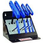 8 Piece - 2.0 - 10mm T-Handle Style - 9'' Arm- Hex Key Set with Plain Grip in Stand - Benchmark Tooling