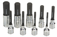 9 Piece - 4; 5; 6; 7; 8; 10; 12; 14; 17mm - 2" OAL - Pro Hold® Metric Socket Bit Set - Benchmark Tooling