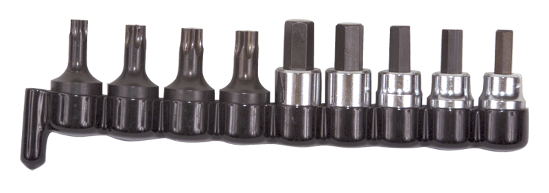 9 Piece - #29150 - 3/8'' Drive - Includes: 1/4; 3/8 Hex; 7; 8; 10mm Hex; T40; T45; T47; T50 Torx - Socket Drive Hex & Torx Bit Set - Benchmark Tooling