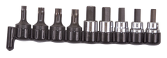 9 Piece - #29150 - 3/8'' Drive - Includes: 1/4; 3/8 Hex; 7; 8; 10mm Hex; T40; T45; T47; T50 Torx - Socket Drive Hex & Torx Bit Set - Benchmark Tooling