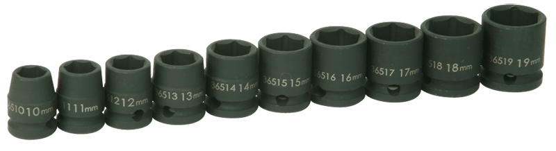 9 Piece - #9369062 - 10 to 19mm - 3/8" Drive - 6 Point - Metric Impact Socket Set - Benchmark Tooling