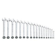 Snap-On/Williams Metric Combination Wrench Set -- 18 Pieces; 12PT Satin Chrome; Includes Sizes: 7; 8; 9; 10; 11; 12; 13; 14; 15; 16; 17; 18; 19; 20; 21; 22; 23; 24mm - Benchmark Tooling