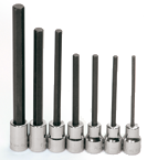 7 Piece - #9320551 - 1/8; 5/32; 3/16; 7/32; 1/4; 5/16; 3/8" - 3/8" Drive - Socket Drive Extra Long Hex Bit Set - Benchmark Tooling