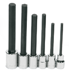 6 Piece - #9321329 - 1/4; 5/16; 3/8; 1/2; 9/16; 5/8" - 1/2" Drive - Socket Drive Extra Long Hex Bit Set - Benchmark Tooling