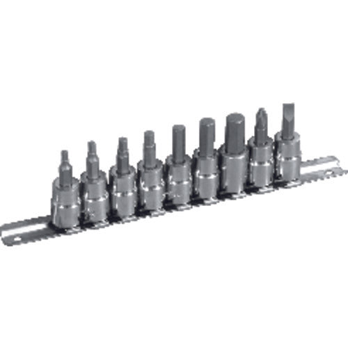 10 Piece - #1361 - #2 Phillips; 1/8″, 5/32″, 3/16″, 7/32″, 1/4″, 5/16″, 3/8″ Hex; 1/4″ Slotted–3/8″ Drive - Socket Drive Hex Bit Set - Benchmark Tooling