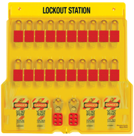 Padllock Wall Station - 22 x 22 x 1-3/4''-With (20) 3Red Steel Padlocks - Benchmark Tooling