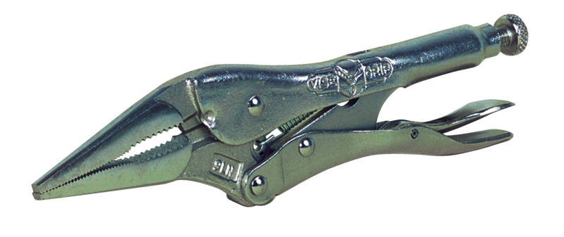 Long Nose Locking Pliers with Wire Cutter -- #9LN Plain Grip 3'' Capacity 9'' Long - Benchmark Tooling