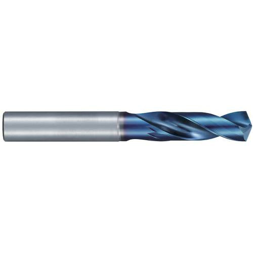 9/64″ Dia. × 4 mm Shank × 22 mm Flute Length × 55 mm OAL, Stub, 135°, Aqua Revo D, 2 Flute, External, Solid Carbide Drill - Exact Industrial Supply