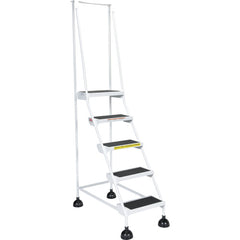 Spring Loaded Roll Ladder 5 Step White - Exact Industrial Supply