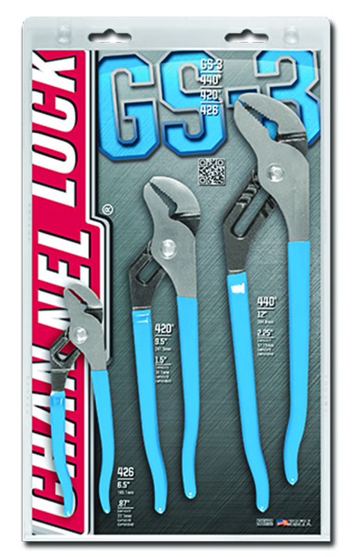 Channellock Tongue & Groove Plier Set -- #GS3; 3 Pieces; Includes: 6-1/2"; 9-1/2"; 12" - Benchmark Tooling