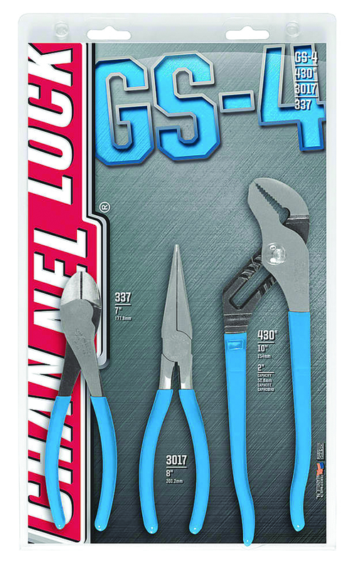 Channellock Combo Pliers Set -- #GS4; 3 Pieces; Includes: 7-1/2" Long Nose; 7" Cutting; 10" Tongue & Groove - Benchmark Tooling