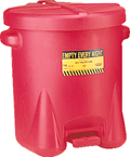 #937FL -- 14 Gallon Poly Oily Waste Can -- Self closing lid with foot lever -- Red HDPE - Benchmark Tooling