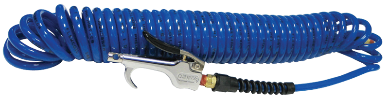 #600PU25BT - 1/4 MPT x 25 Feet - Blue Polyurethane - 2 Swivel Fitting(s) - Recoil Air Hose & Air Blow Gun Kit - Benchmark Tooling