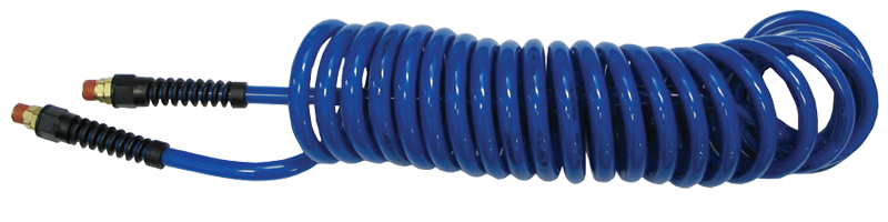 #PU3825BT - 3/8 MPT x 25 Feet - Transparent Blue Polyurethane - 1-Swivel Fitting(s) - Self-Storing Hose - Benchmark Tooling