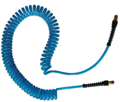 #PUE1425BT - 1/4 MPT x 25 Feet - Transparent Blue Polyurethane - 2 Swivel Fitting(s) - Self-Storing Hose - Benchmark Tooling