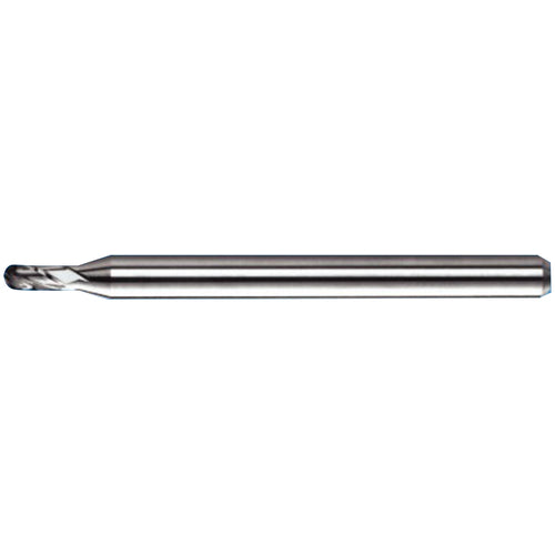 0.02″ Dia. × 1/8″ Shank × 0.06″ DOC × 1/1/2″ OAL, Carbide TA, Spiral , 4 Flute, 30° Helix, Ballnose End Mill - Exact Industrial Supply