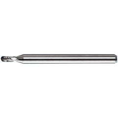 0.02″ Dia. × 1/8″ Shank × 0.06″ DOC × 1/1/2″ OAL, Carbide TA, Spiral , 4 Flute, 30° Helix, Ballnose End Mill - Exact Industrial Supply