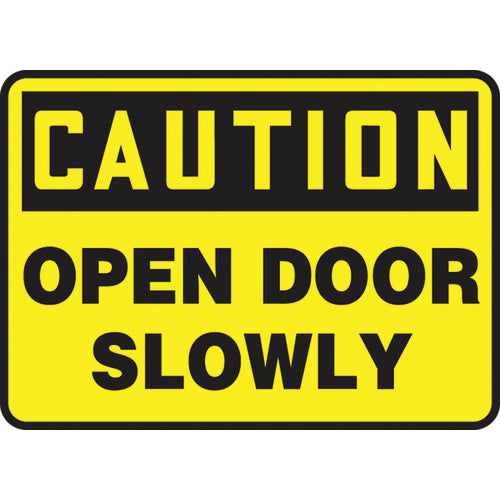 Sign, Caution Open Door Slowly, 10″ × 14″, Aluminum - Benchmark Tooling