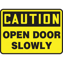 Sign, Caution Open Door Slowly, 10″ × 14″, Aluminum - Benchmark Tooling