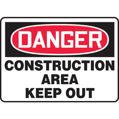 Sign, Danger Construction Area Keep Out, 7″ × 10″, Plastic - Benchmark Tooling