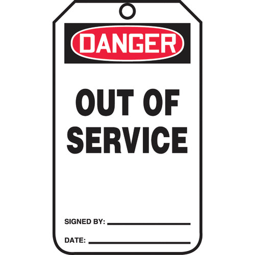 Safety Tag, Danger Out Of Service, 25/Pk, Cardstock - Benchmark Tooling