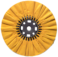 16 x 1-1/4'' (7 x 8'' Flange) - Cotton Treated - Stiff Yellow Sheeting for Non-Ferrous Metals Ventilated Bias Buffing Wheel - Benchmark Tooling