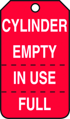 Cylinder Tag, Cylinder Empty, In Use, Full (Perforated), 25/Pk, Plastic - Benchmark Tooling