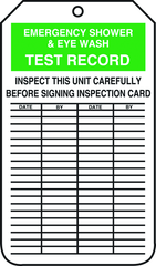 Inspection Record Tag, Emergency Shower & Eye Wash Test Record, 25/Pk, Plastic - Benchmark Tooling