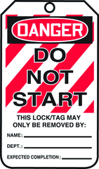 Lockout Tag, Danger Do Not Start, 25/Pk, Plastic - Benchmark Tooling