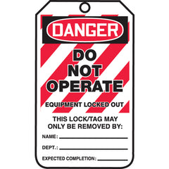 Lockout Tag, Danger Do Not Operate Equipment Locked Out, 25/Pk, Cardstock - Benchmark Tooling
