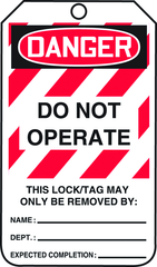 Lockout Tag, Danger Do Not Operate, 25/Pk, Plastic - Benchmark Tooling