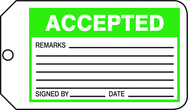 Production Control Tag, Accepted, 25/Pk, Plastic - Benchmark Tooling