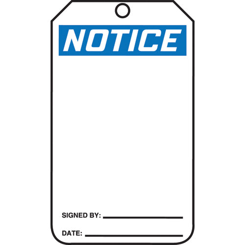 Safety Tag, Notice (Blank), 25/Pk, Cardstock - Benchmark Tooling