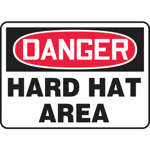 Sign, Danger Hard Hat Area, 7″ × 10″, Aluminum - Benchmark Tooling