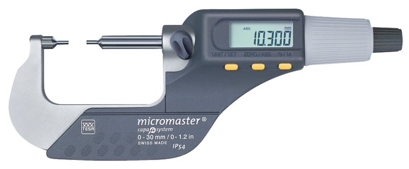 0 - 1.2" / 0 - 30mm Measuring Range - .00005/.001mm Resolution - Friction Thimble - Carbide Face - Electronic Spline Micrometer - Benchmark Tooling