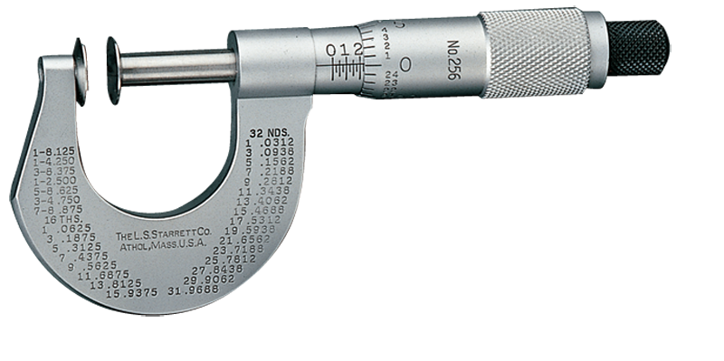 #256MRL-25 -  0 - 25mm Measuring Range - .01mm Graduation - Ratchet Thimble - High Speed Steel Face - Disc Micrometer - Benchmark Tooling