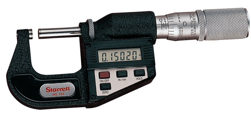 #733XFL-1 -  0 - 1" / 0 - 25mm Measuring Range - .00005/.001mm Resolution - Friction Thimble - Carbide Face - Electronic Outside Micrometer with Letter of Certification - Benchmark Tooling