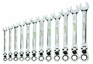 12 Piece - 12 Pt Ratcheting Flex-Head Combination Wrench Set - High Polish Chrome Finish - Metric 8mm - 19mm - Benchmark Tooling