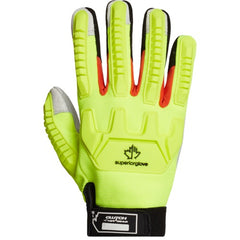 Impact-blunting high visibility mechanics gloves