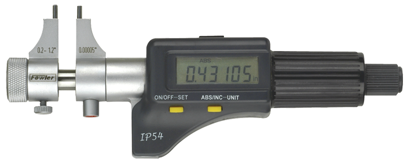 .2 - 1.2'' Measuring Range - .00005/.001mm Resolution - Friction Thimble - Hardened & Ground Face -  Electronic Inside Micrometer - Benchmark Tooling