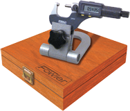 Kit Contains: 0-1" IP54 Fluid Resistant Electronic Micrometer (54-860-001); Compact Folding Micrometer Stand (52-247-005); 2 Ball Attachments; Wooden Case - Micrometer Inspection Set - Benchmark Tooling
