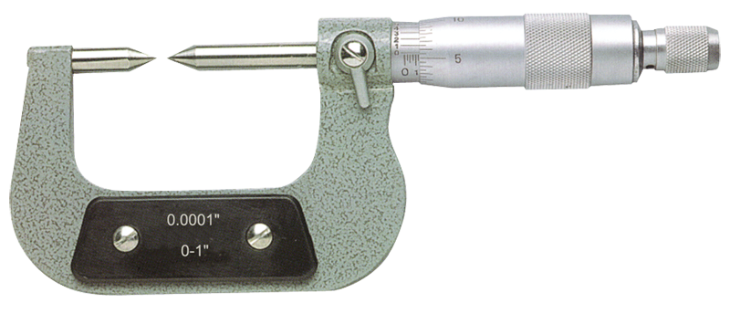 1 - 2'' Measuring Range - .0001 Graduation - Ratchet Thimble - High Speed Steel Face - Point Micrometer - Benchmark Tooling