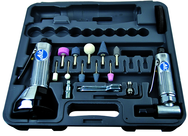 #2060 - Pneumatic Cut-Off Tool & Right Angle Grinder Kit - Includes: 1) each: Angle Die Grinder with collets; 3" Cut-Off Tool; Air Fitting (3) Cut-Off Wheels; (10) Mounted Points; (3) Spanner Wrenches; and Case - Benchmark Tooling
