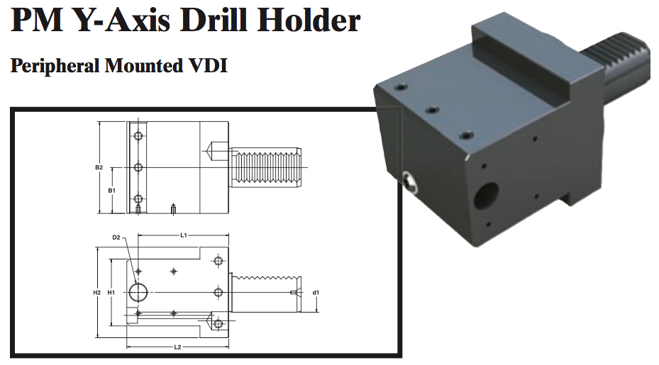 PM Y-Axis Drill Holder (Peripheral Mounted VDI) - Part #: PM59.3012D - Benchmark Tooling