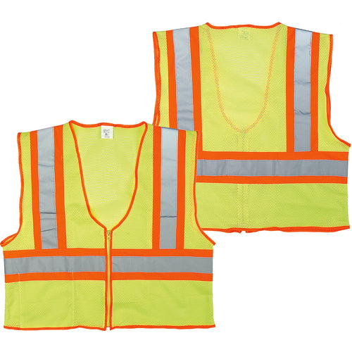 ‎Class 2 Mesh Vest; Contrasting Color Strip, Zipper Closure, Inside Pocket - 2XL - Benchmark Tooling