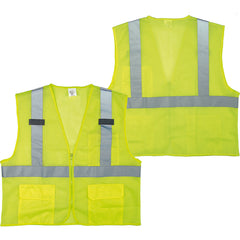 Class 2 Mesh Vest; Contrasting Color Strip, Zipper Closure, Outside Pocket - M - Benchmark Tooling