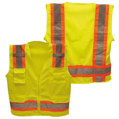 Class 2 Hi-Vis Vest; DOT Strips, Zipper Closure, 6 Pockets - XL - Benchmark Tooling