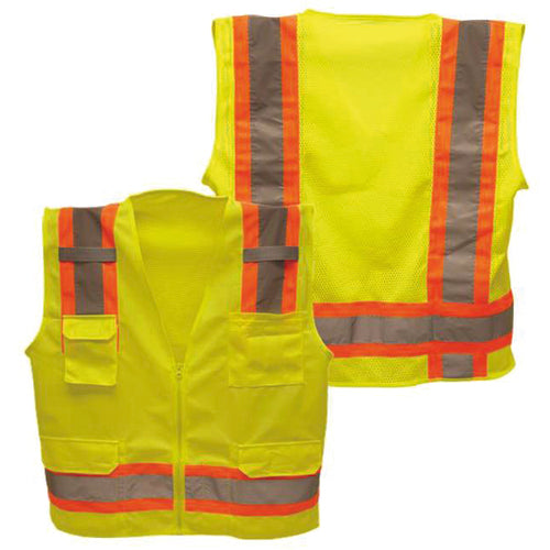 Class 2 Hi-Vis Vest; DOT Strips, Zipper Closure, 6 Pockets - L - Benchmark Tooling